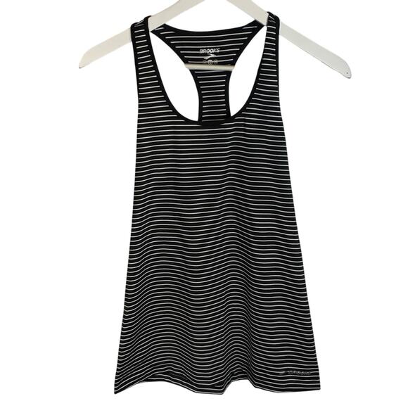 Brooks Womens Black White Stripe Bring It Racerback Tank Top W-116 Sz M - Picture 1 of 5